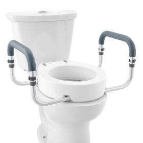 VEVOR Raised Toilet Seat, 3.5" Height Raised, 300 lbs Weight Capacity, for Standard Round Toilet, Aluminum Handrail, with EVA Armrest Padding, for Eld