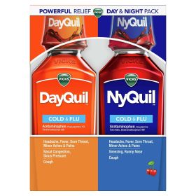 Vicks DayQuil & NyQuil Cold, Cough & Flu Liquid Medicine, over-the-Counter Medicine, Cherry, 2x12 oz