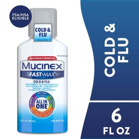 Mucinex Fast-Max Cold and Flu Medicine, Chest Congestion, Cough, Sore Throat, Nasal Decongestant, 6 fl oz