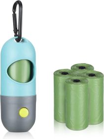 Dog Poop Bag Dispenser with 4 Rolls of 15 Bags in Each. Green Dog Poop Bag Holder with Flashlight for Leash. Plastic Dog Bag Dispenser with Carabiner