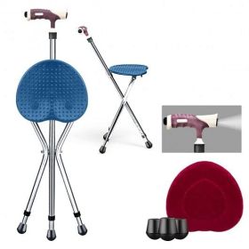 Lightweight Adjustable Folding Cane Seat with Light-Blue - Color: Silver