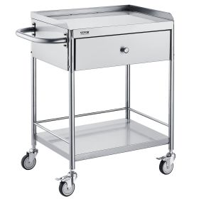 VEVOR? Medical Cart, 2-Layer? Stainless Steel Cart? 220 lbs Weight Capacity,? Lab Utility Cart? with 360?° Silent Wheels and a Drawer for Lab, C