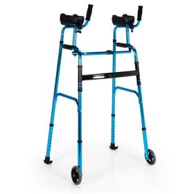 Folding Adjustable Aluminum Wheel Walking Frame-Navy - Color: Navy