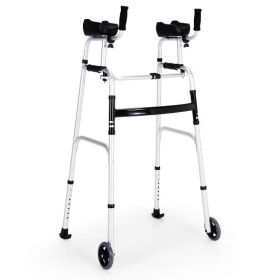 Folding Height Adjustable Walking Frame with Armrest Support-Silver - Color: Silver