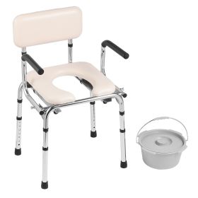 VEVOR Commode Chair, Bedside Commode with Padded Seat, Drop-Down Arms, 7-Level Adjustable Height, 5.8L Removable Bucket, Easy to Assemble, 350LBS Capa