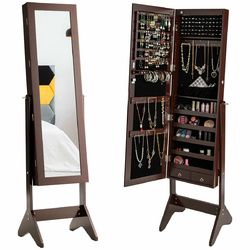 LEDs Lockable Jewelry Cabinet with Full-Length Mirror