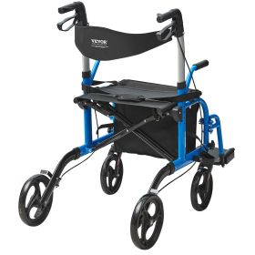 VEVOR 2 in 1 Rollator Walker & Transport Chair for Seniors, Folding Rolling Walker Wheelchair Combo & Footrests