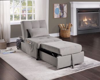 Modern Lift Top Storage Bench with Pull-out Bed 1pc Brownish Gray Velvet Tufted Solid Wood Furniture Convertible Chair