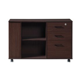 3-Drawer Black Oak Wood 39.37 in. W Lateral File Cabinet