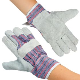 Grey Leather Work Gloves for Men and Women, Medium. 6 Pairs of Split Cow Leather Gloves for Men