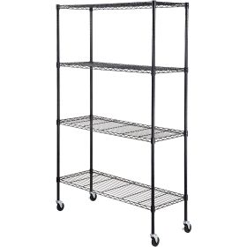 VEVOR Storage Shelving Unit with Wheels, 4-Tier Adjustable, 700 lbs Capacity, Heavy Duty Garage Shelves Metal Organizer Wire Rack, Black