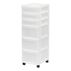 6-Drawer Storage Cart with Organizer Top, White/Pearl