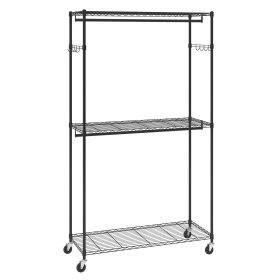 VEVOR Heavy Duty Clothes Rack, Rolling Clothing Garment Rack with 3 Storage Tiers, 2 Rods and 2 Pairs Side Hooks