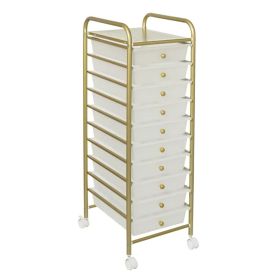 10-Drawer Rolling Storage Cart With Plastic Drawers;  Gold