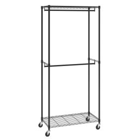 VEVOR Heavy Duty Clothes Rack, Double Hanging Rods Clothing Garment Rack with Bottom and Top Storage Tier, Rolling Clothing Rack for Hanging Clothes