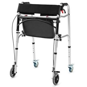 Height Adjustable Aluminum Walker with Rolling Wheels and Brakes - Color: Silver