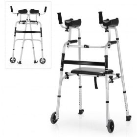 Height Adjustable Rolling Walker With Seat and Armrest Pad